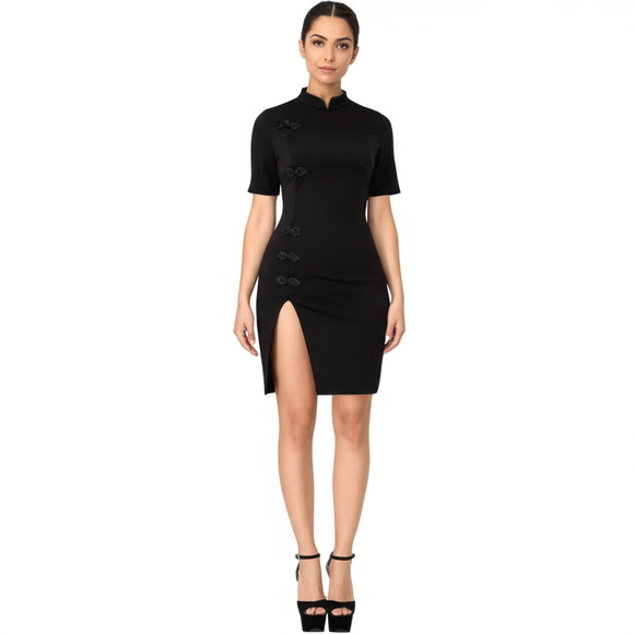 Fashion Nova - Kiko High Side Slit Dress - Black Size 1X - Picture 1 of 9